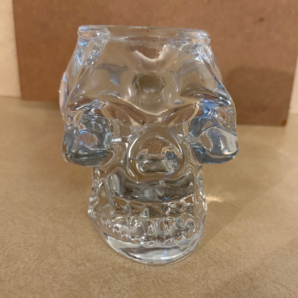 Clear Glass Skull Votive Candle Holder Heavy Solid Glass Gothic Decor